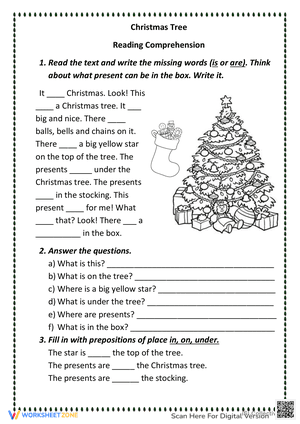 Essential Christmas Tree Reading Worksheet | Grade 1-3