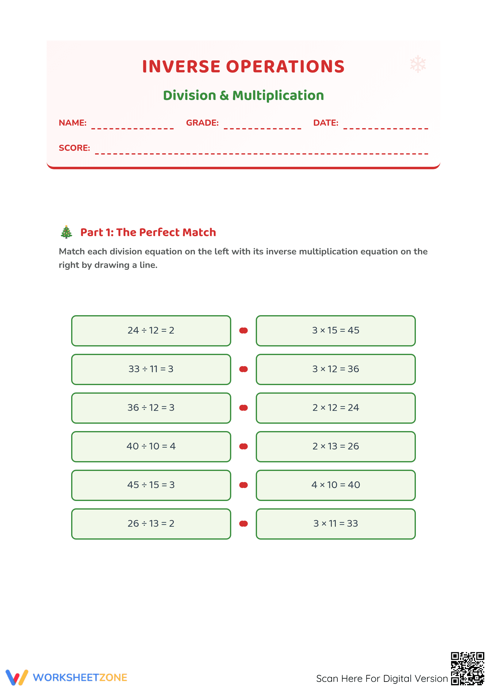 Grade 3-4 Division — Printable No-Prep Worksheet - Page 1