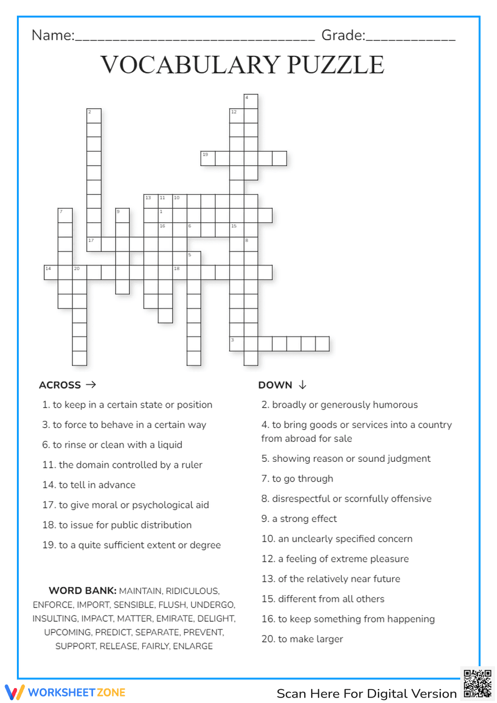 Vocabulary Crossword Puzzle - Page 1