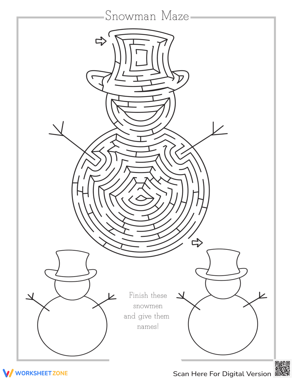 Printable Snowman Maze & Drawing | Grades 1-3 - Page 1