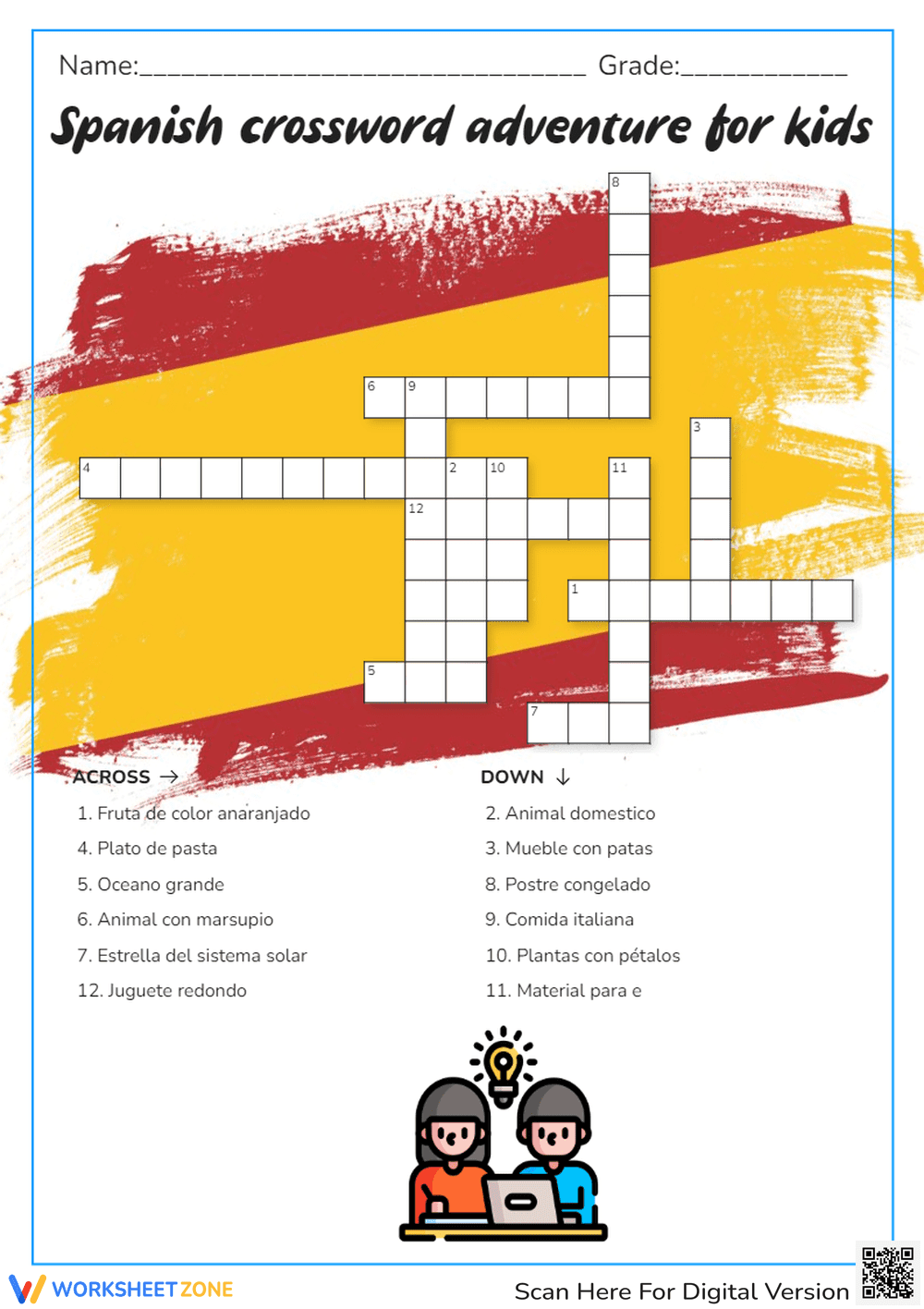 Spanish Vocabulary Crossword Puzzle - Page 1