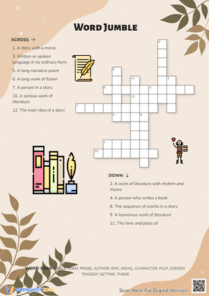 Literary Terms Crossword | Grade 6 Essential Worksheet