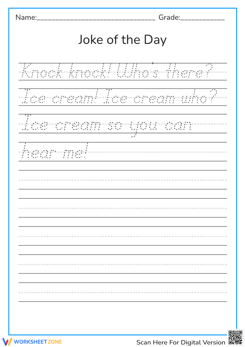 Cursive Writing Practice: Knock Knock Joke - Page 1