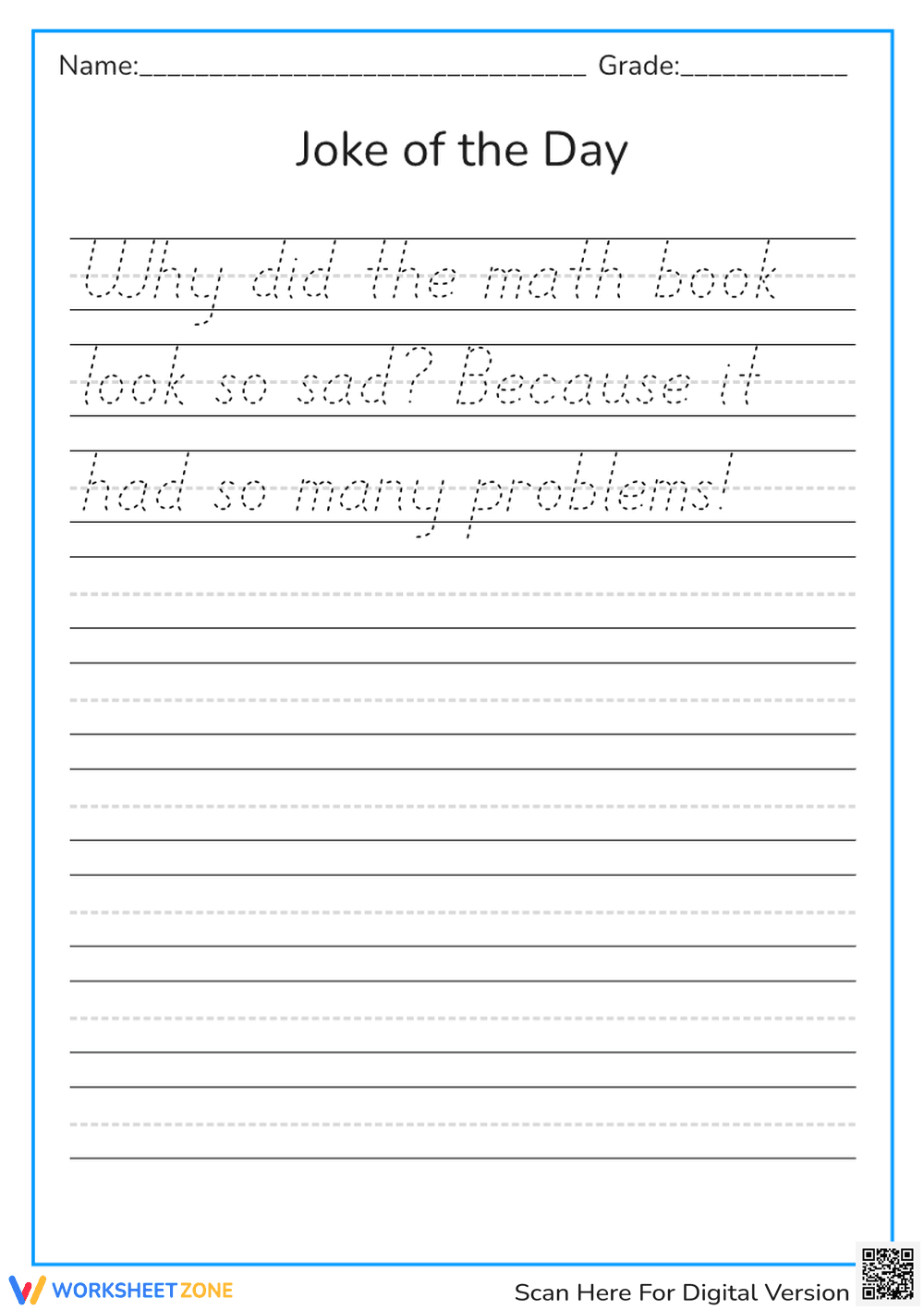 Math Joke Handwriting Worksheet | Grade 1-2 Essential - Page 1