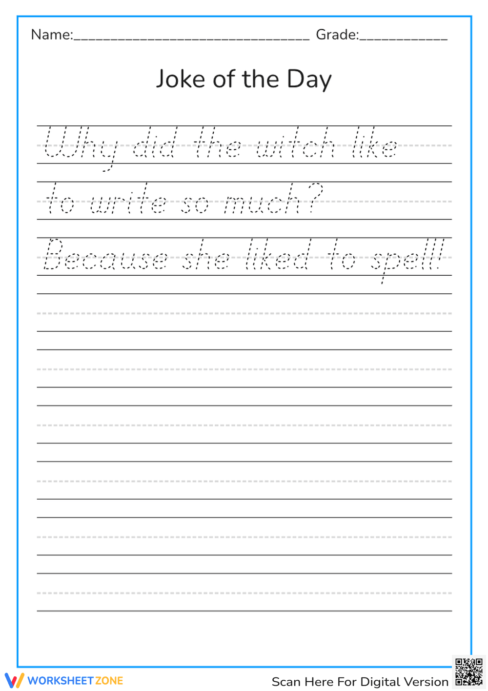 Cursive Paragraph: Joke of The Day Worksheet - Page 1