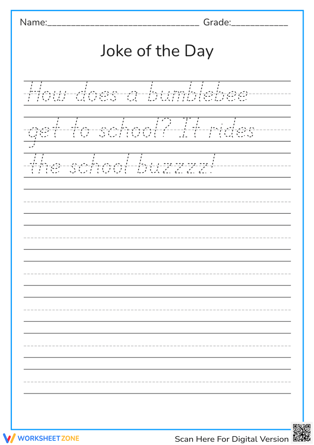 Cursive Writing Worksheet: Joke of the Day | Essential - Page 1