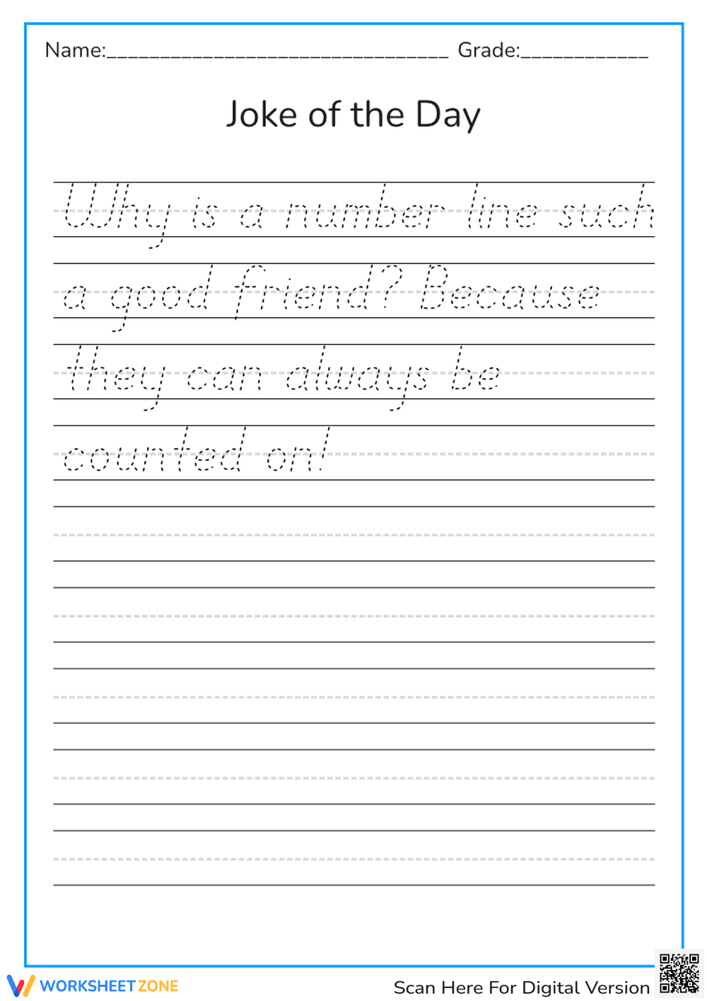 Number Line Jokes! Handwriting Practice - Page 1