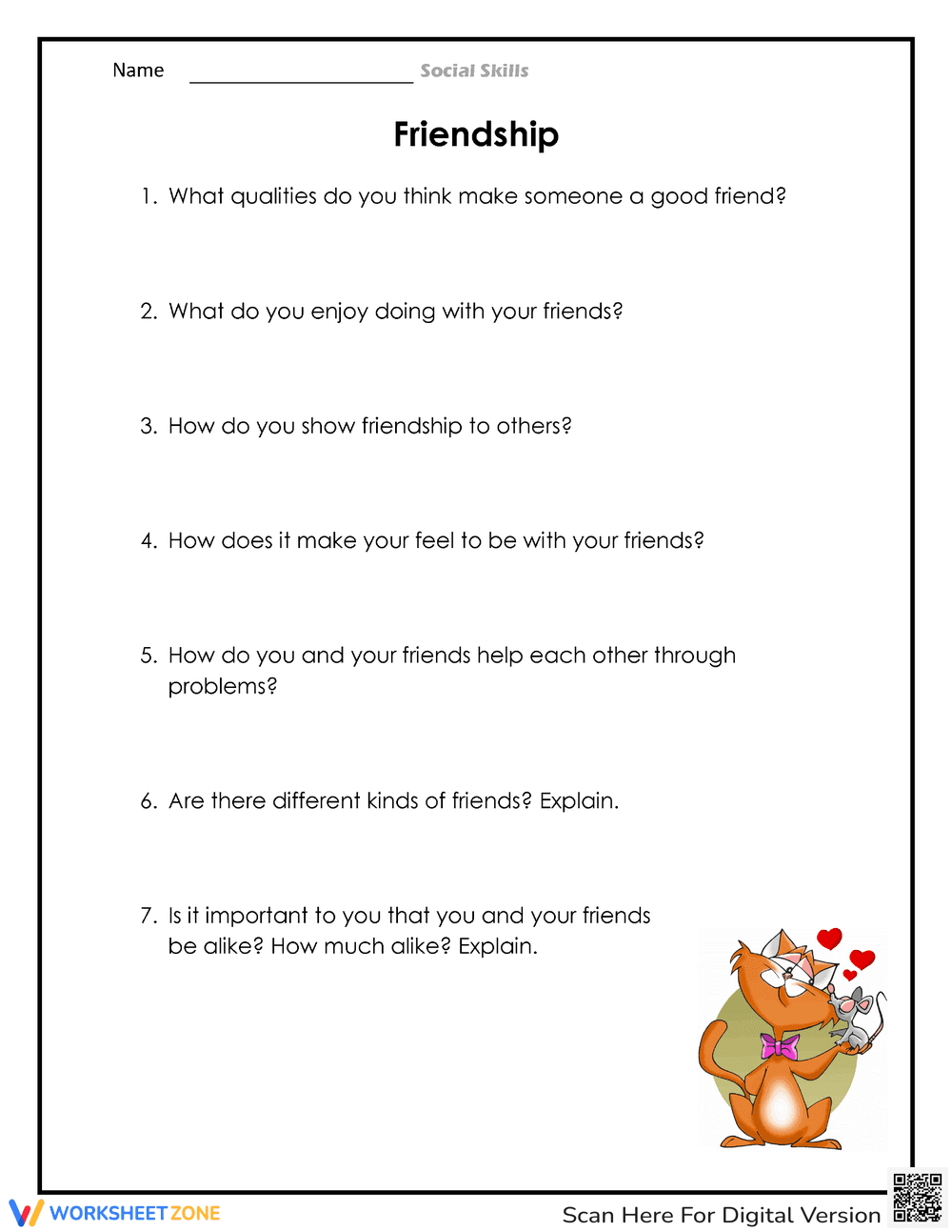 Friendship Worksheet for Social Skills Practice - Page 1