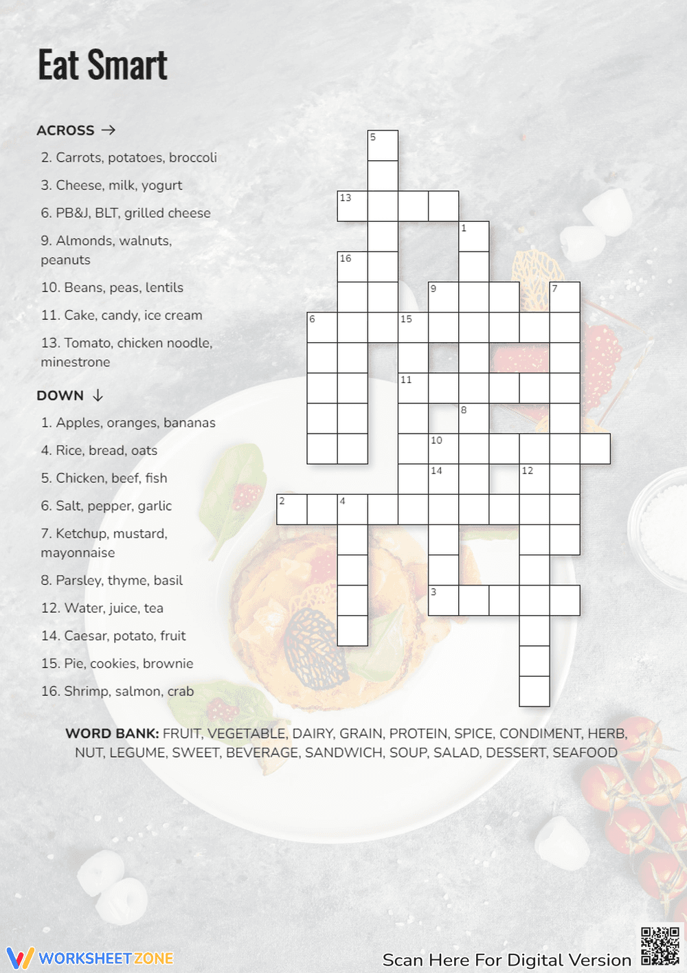 Printable Food Categories Crossword | Grade 2 - Page 1