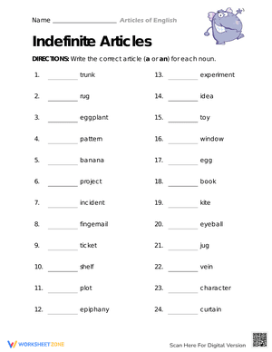 Practice with A and An Worksheet