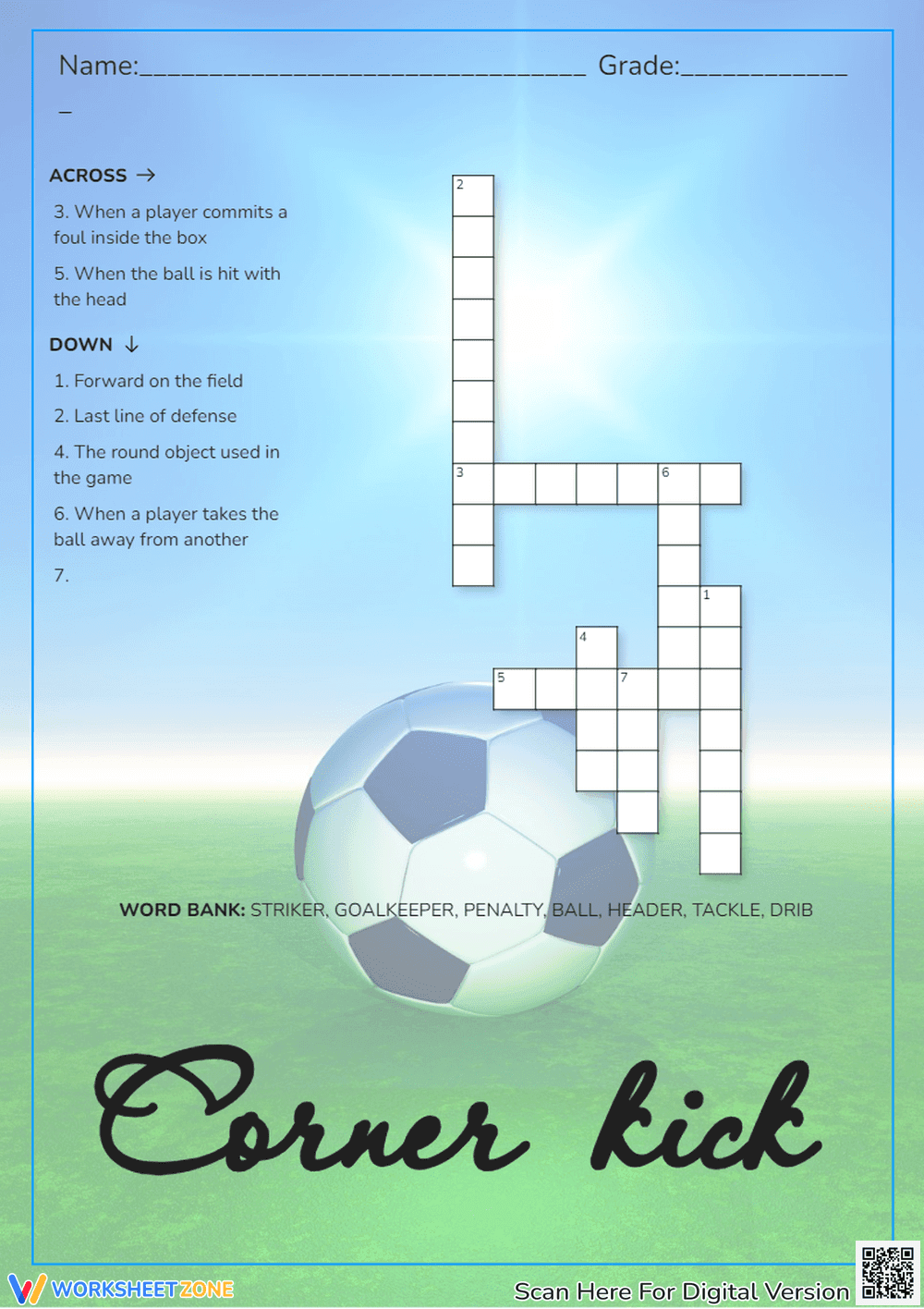 Soccer Vocabulary Crossword Puzzle - Page 1