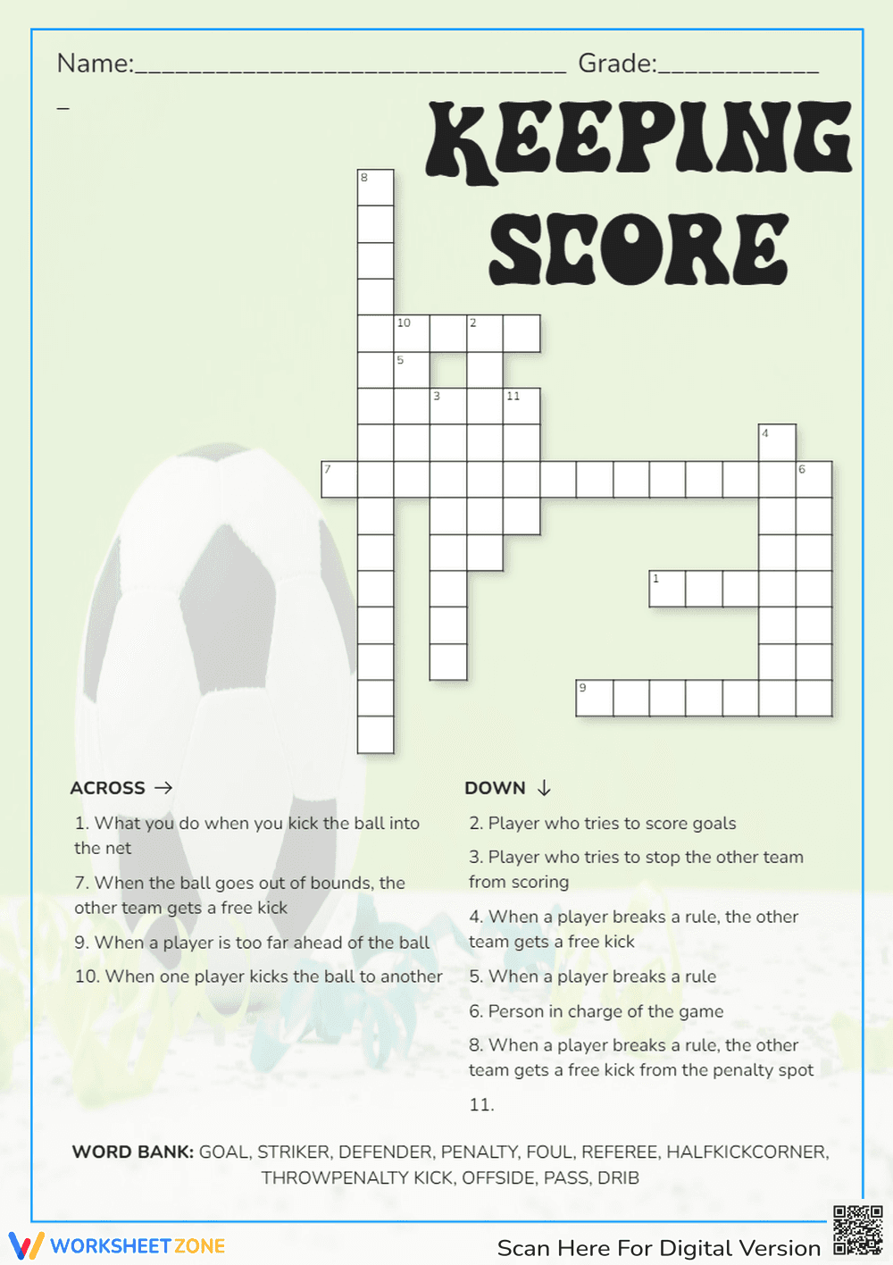 Soccer Scoring & Terms Crossword Puzzle - Page 1