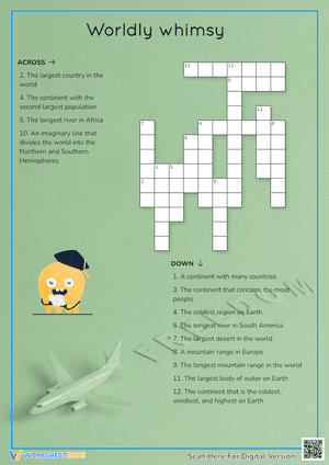Worldly Whimsy Geography Crossword | Grade 3 Printable