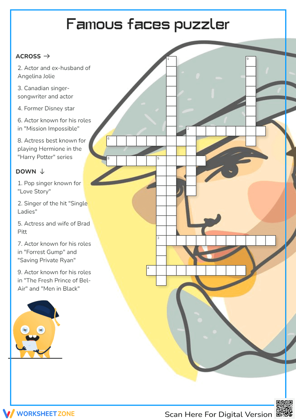 Famous Faces Crossword | Grade 3 Printable Worksheet - Page 1