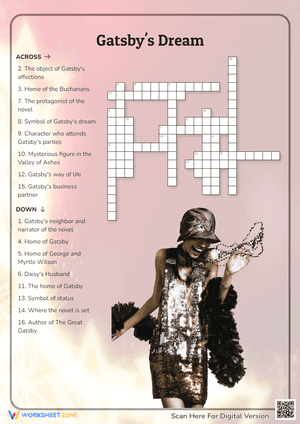 Printable Gatsby's Dream Crossword | Grade 5 ELA