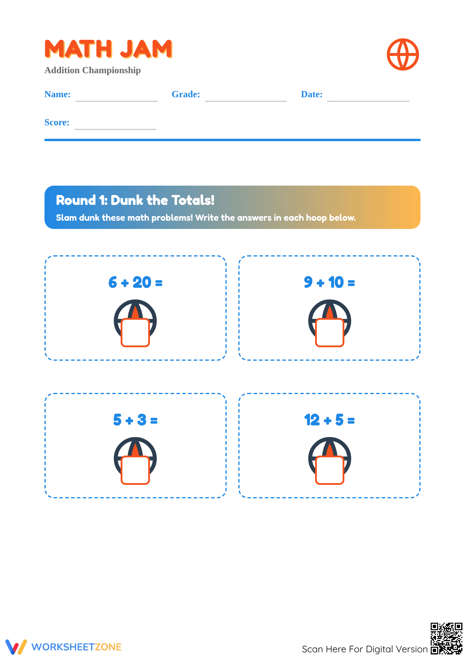 Math Jam Addition Facts Worksheet | Grade 2 Essential - Page 1