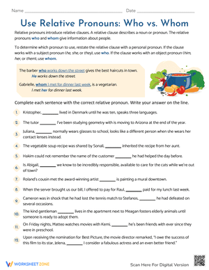 Who vs. Whom: A Grammar Essentials Worksheet