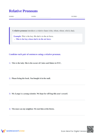 Relative Pronouns Worksheet | Grade 4-7 Essential