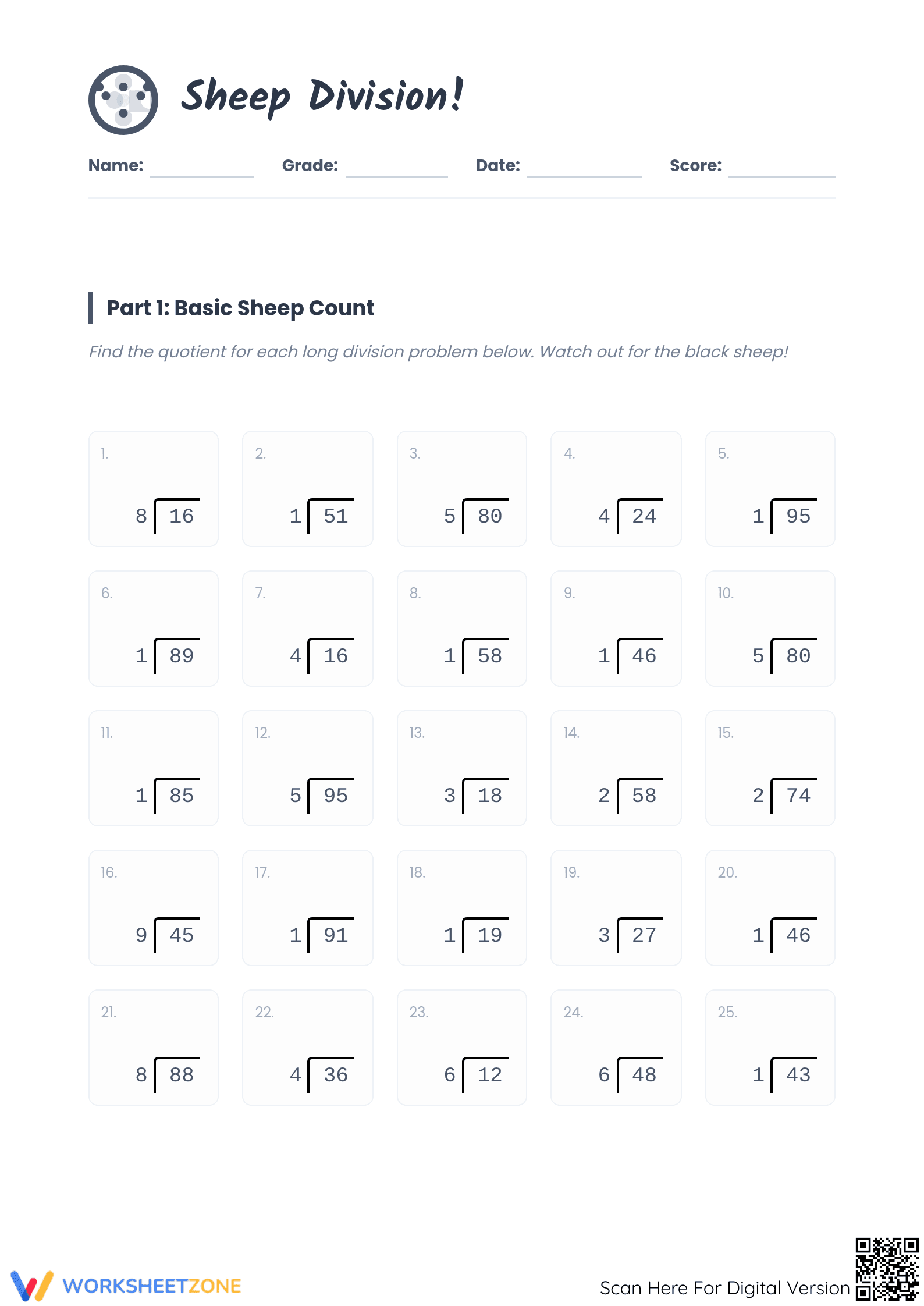 Essential Division Practice Worksheet | Grade 5-6 Math - Page 1