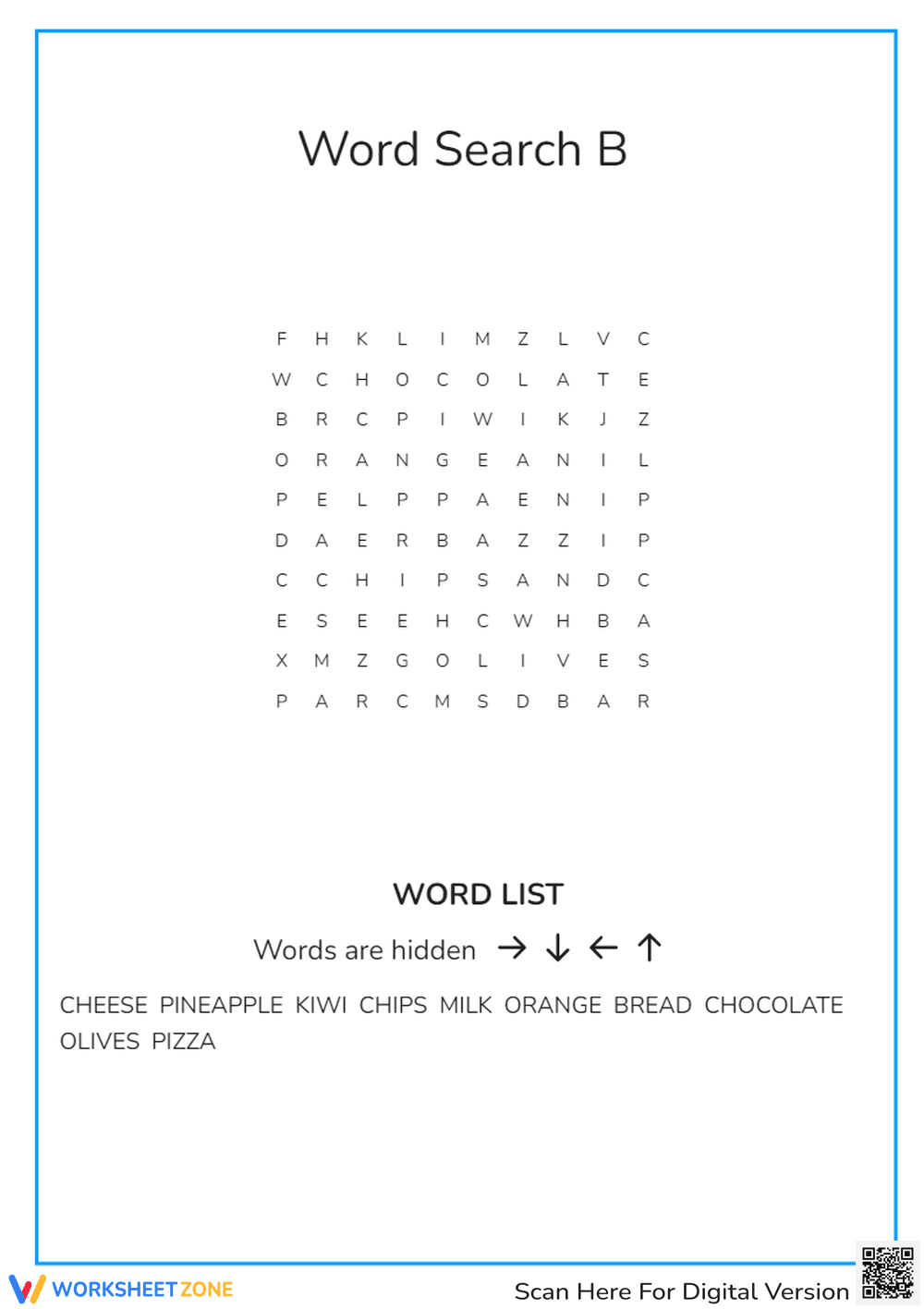 Delicious Food Word Search Worksheet - Page 1