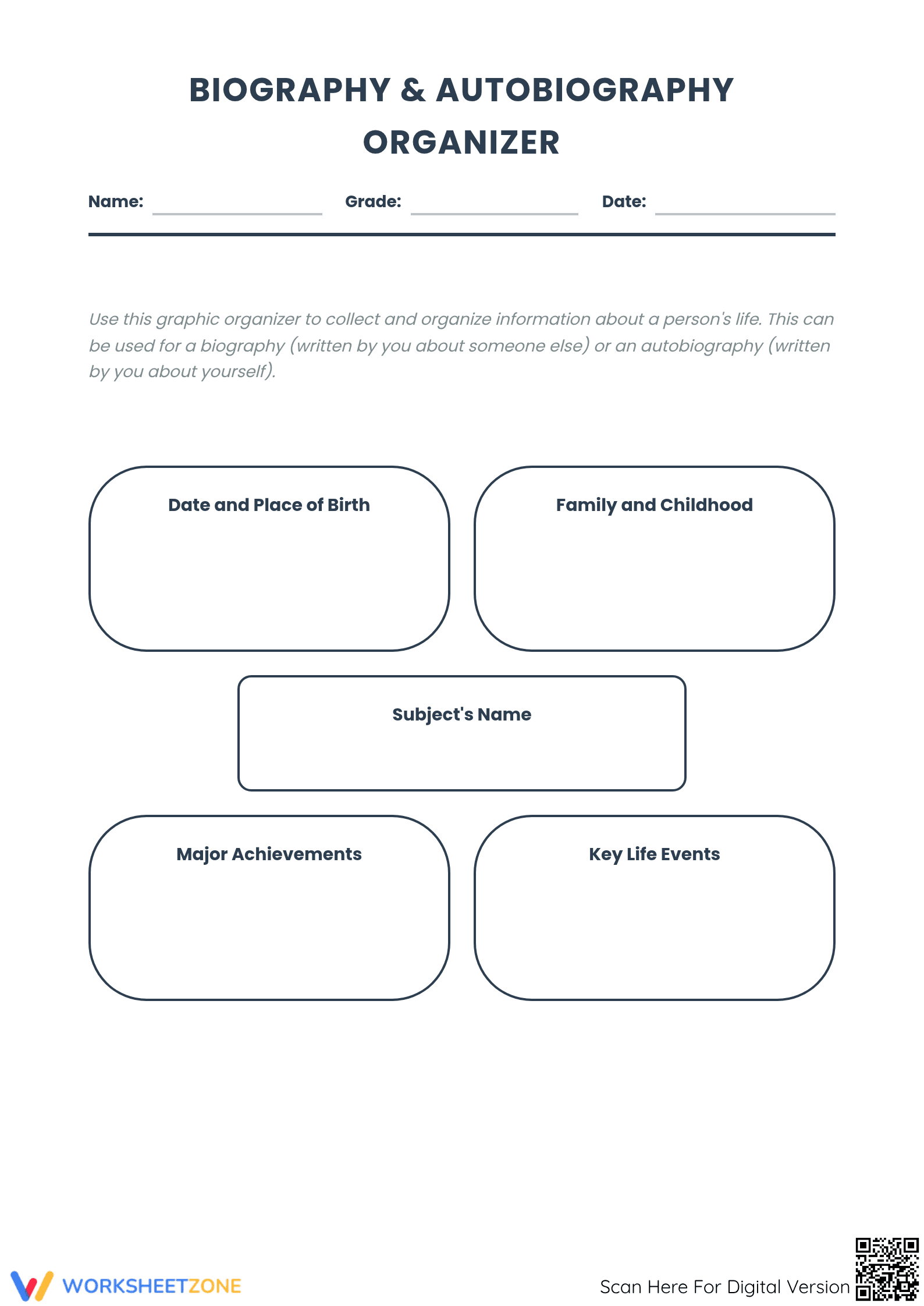 Biography & Autobiography Organizer | Grade 6 Essential - Page 1