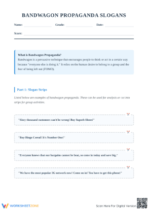 Bandwagon Propaganda Worksheet | Grade 8 ELA Printable