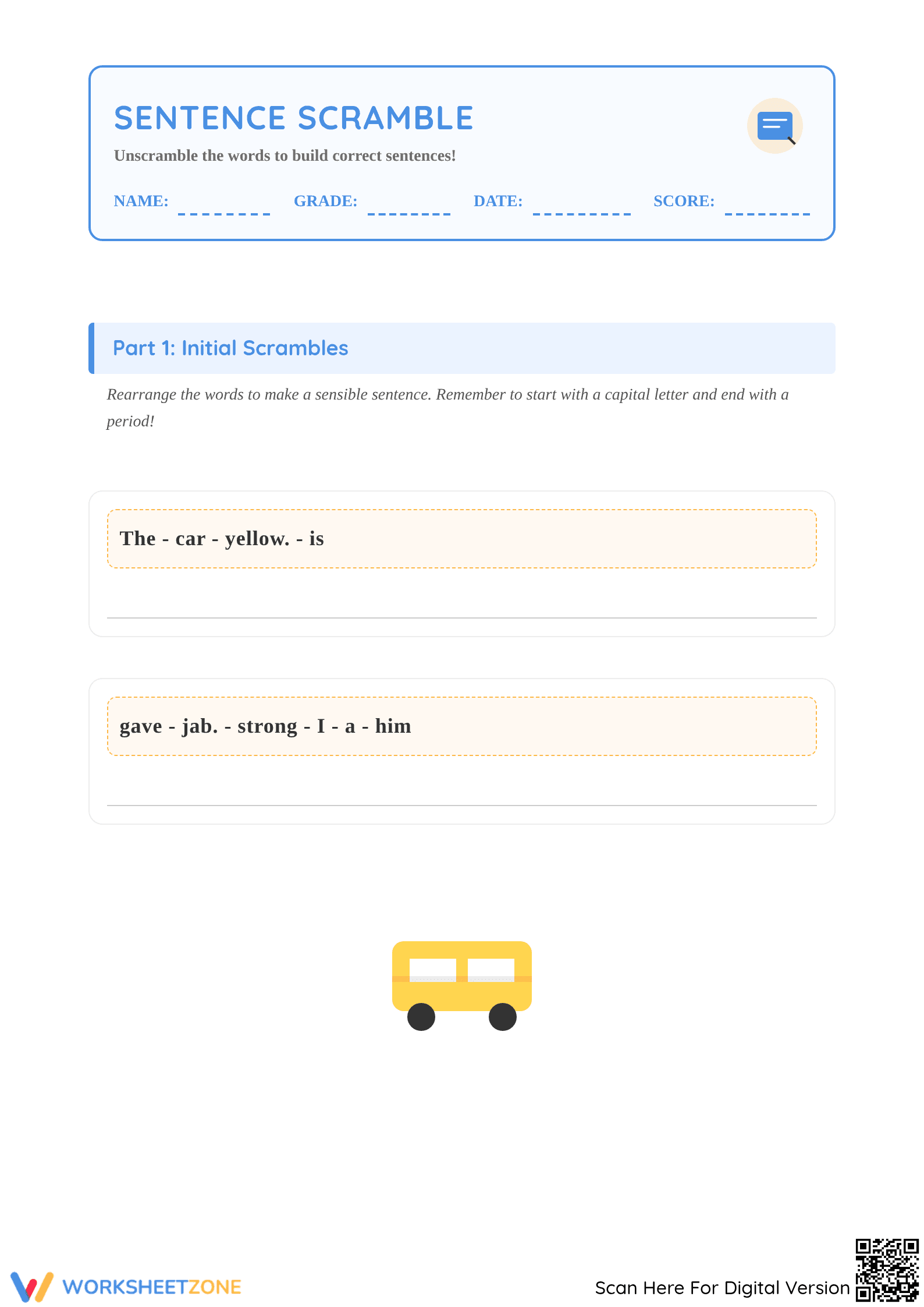 Sentence Scramble Worksheet for Grammar Practice - Page 1