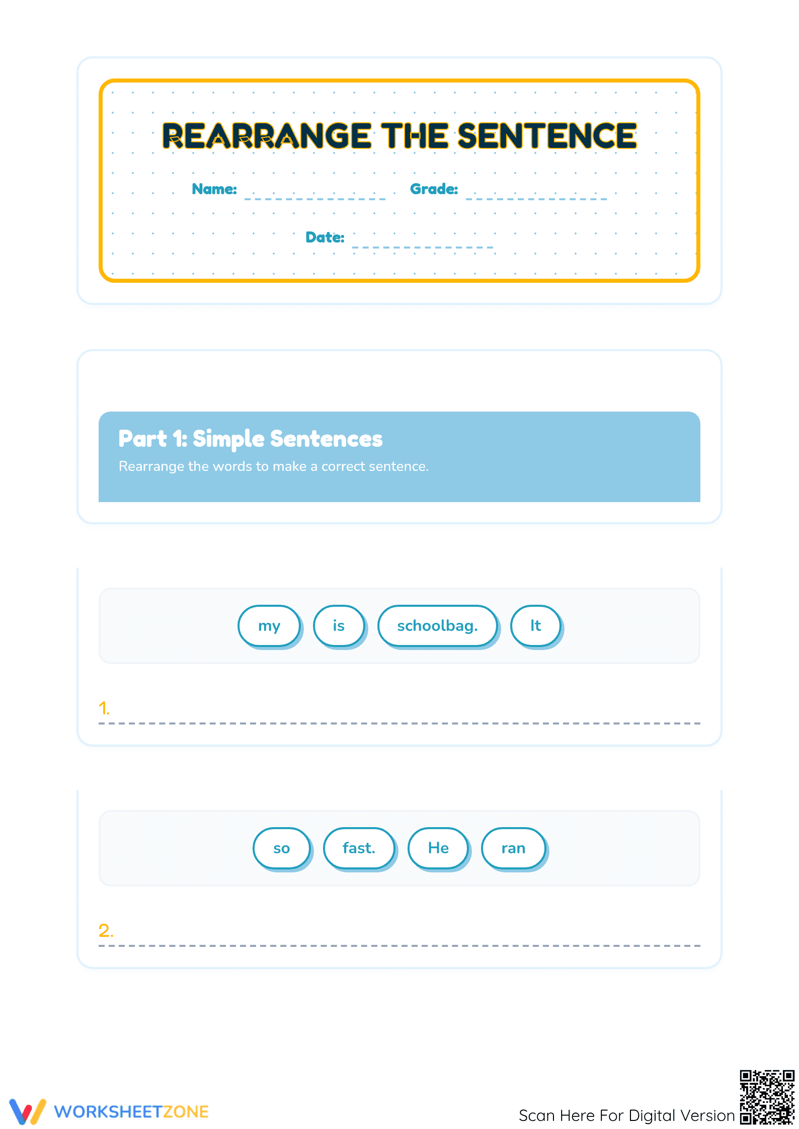 Rearrange the Sentence! - Word Order Practice for Grades 1-3 - Page 1