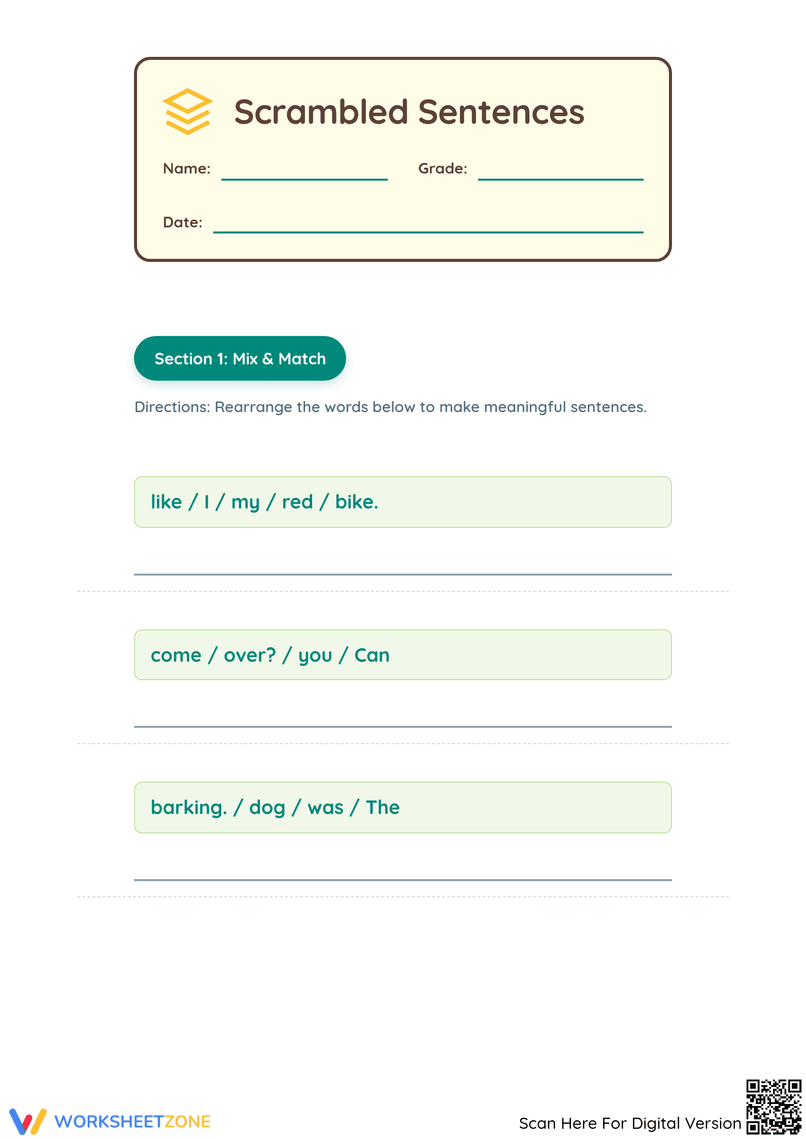 Scrambled Sentences - Page 1