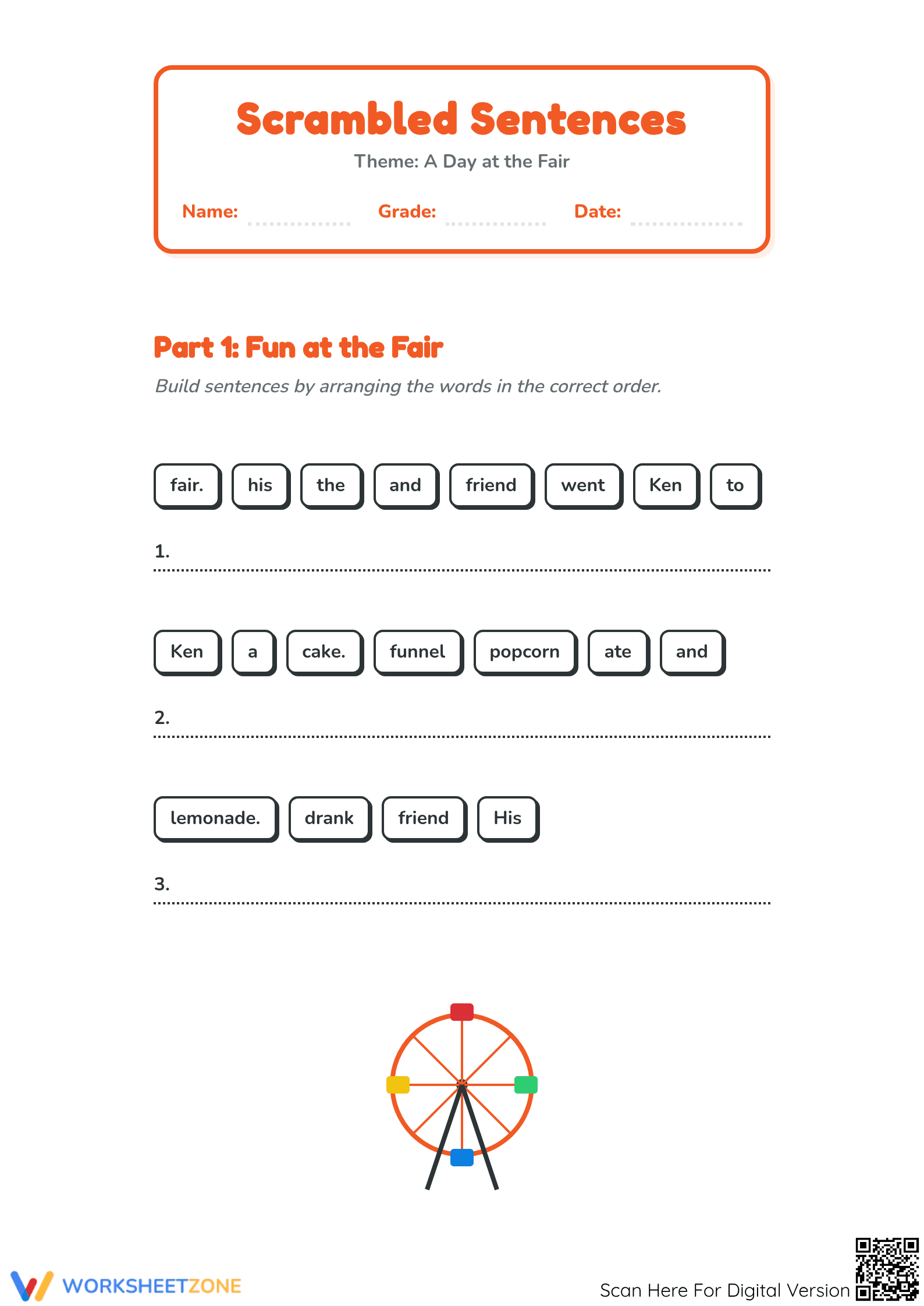 Fair Fun: Scrambled Sentences - Grade 1-3 Language Skills Practice - Page 1