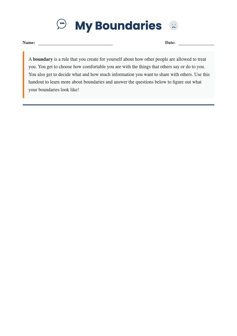 My Boundaries' Worksheet - Learn Personal Safety & Respect - Page 1