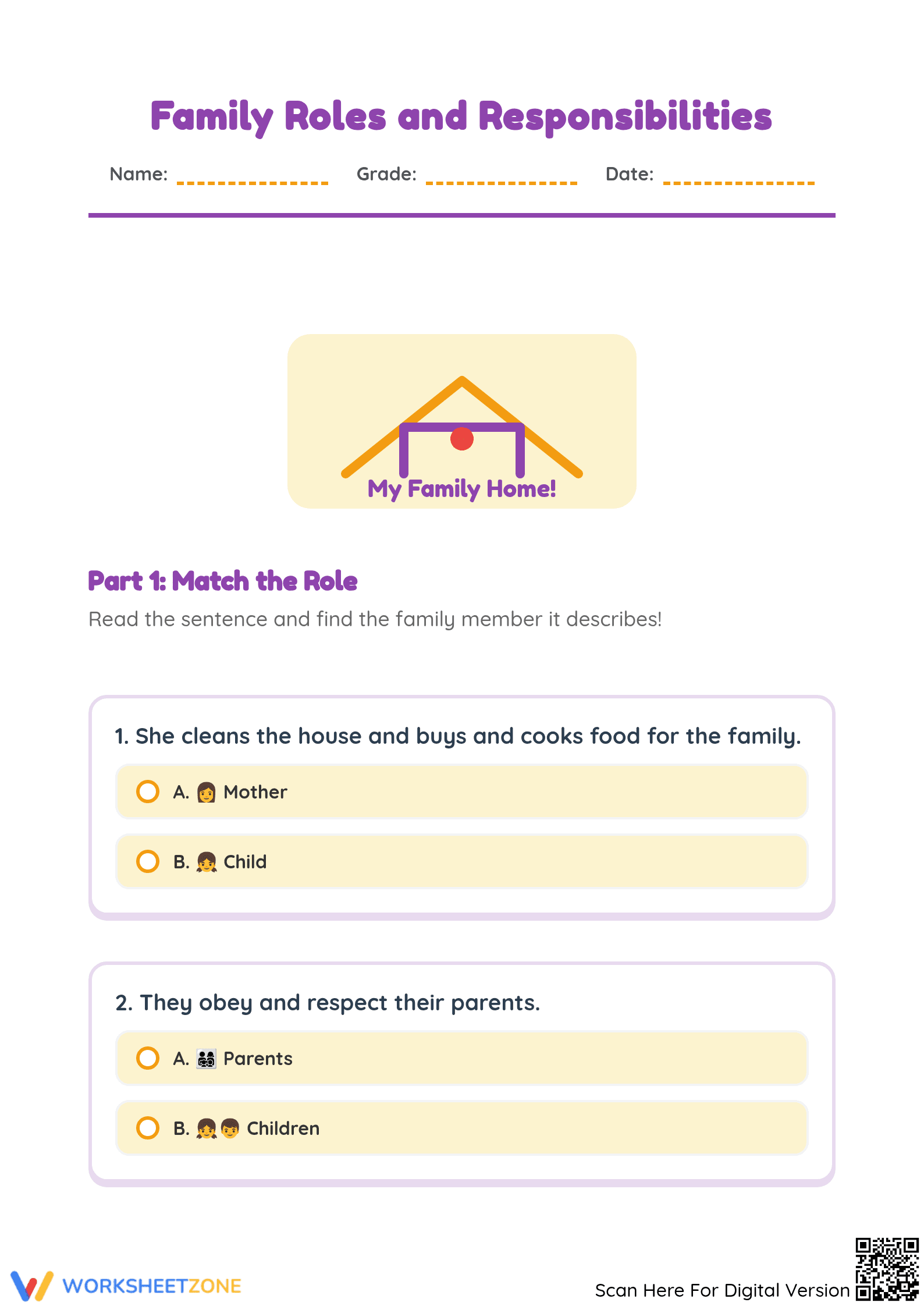 Family Roles and Responsibilities Worksheet - Page 1