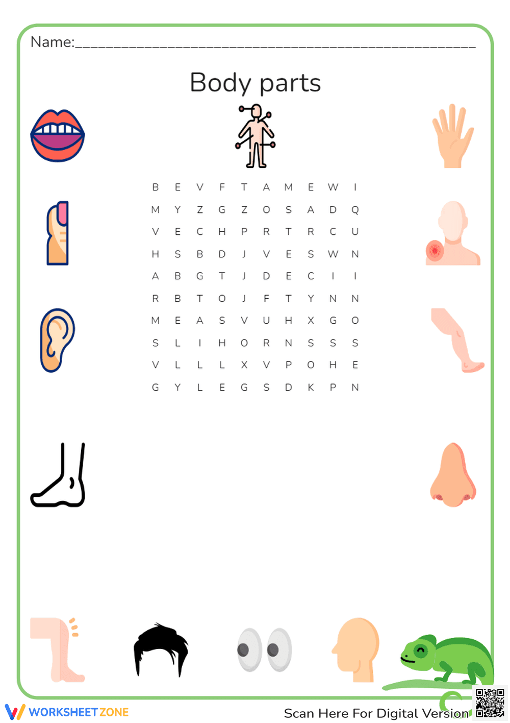 Identifying Body Parts with a Fun Word Search - Page 1