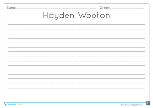 Printable Name Writing Worksheet for Hayden Wooton