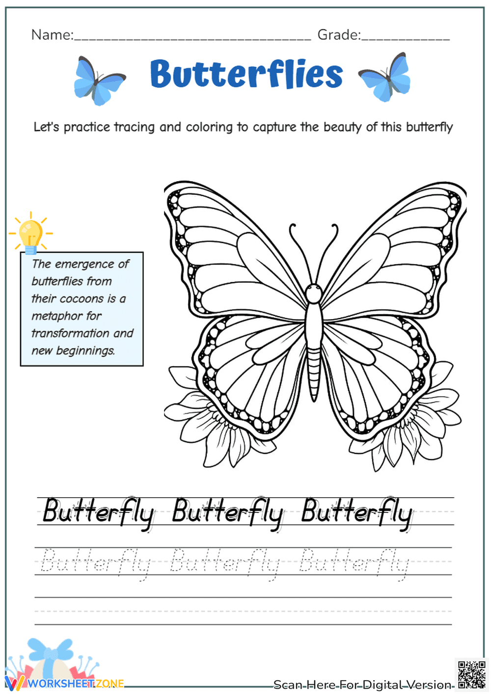 Butterfly Tracing Worksheet | Grade K-1 Printable - Page 1