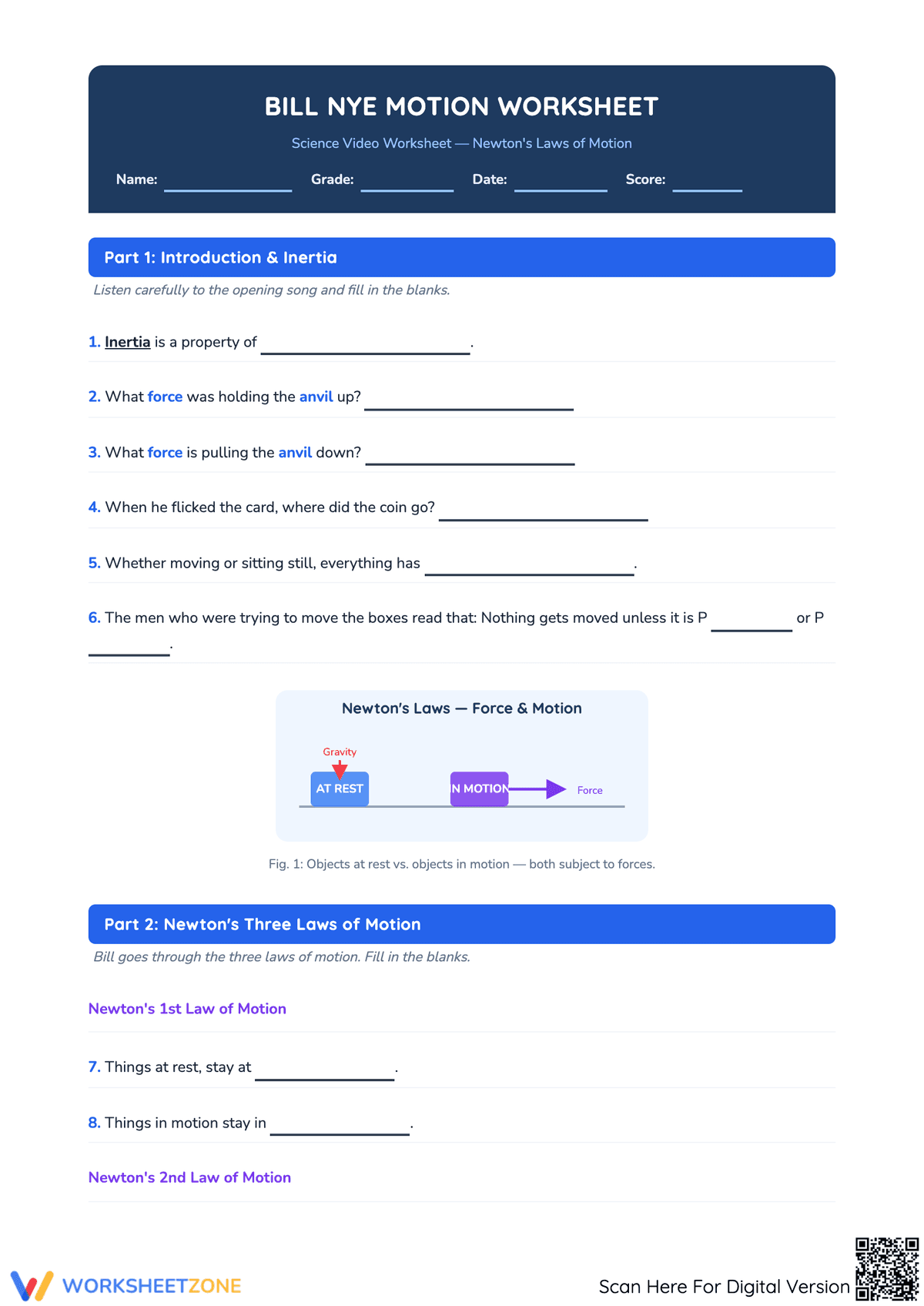 Bill Nye Motion Worksheet | Essential Grade 7-9 Science