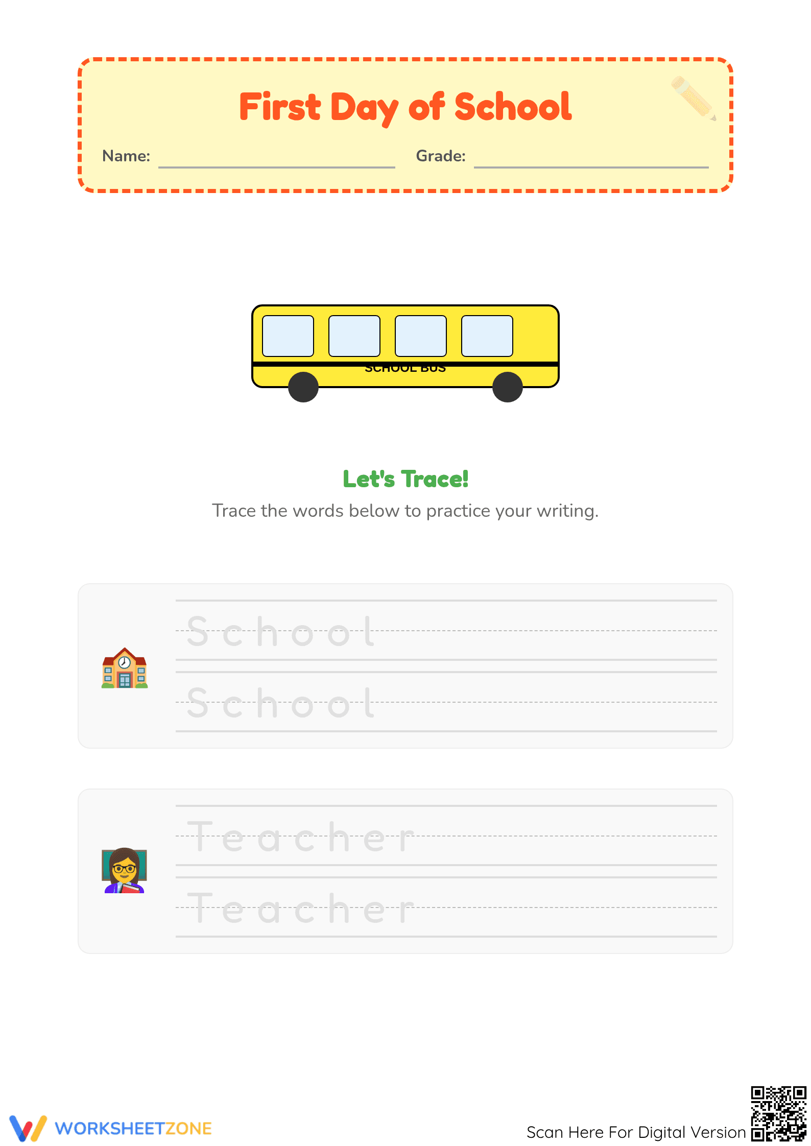 Grade K Handwriting — Printable No-Prep Worksheet - Page 1