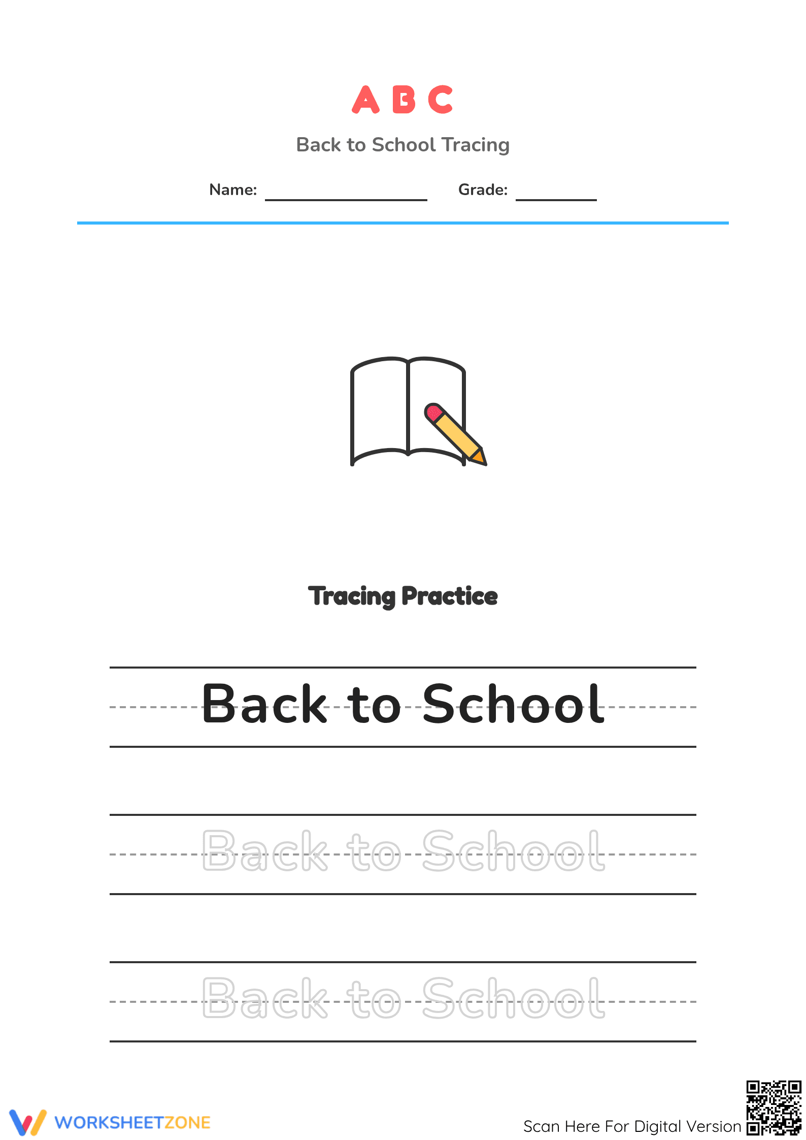 Back to School Tracing Worksheet | Essential Grade K Ready - Page 1
