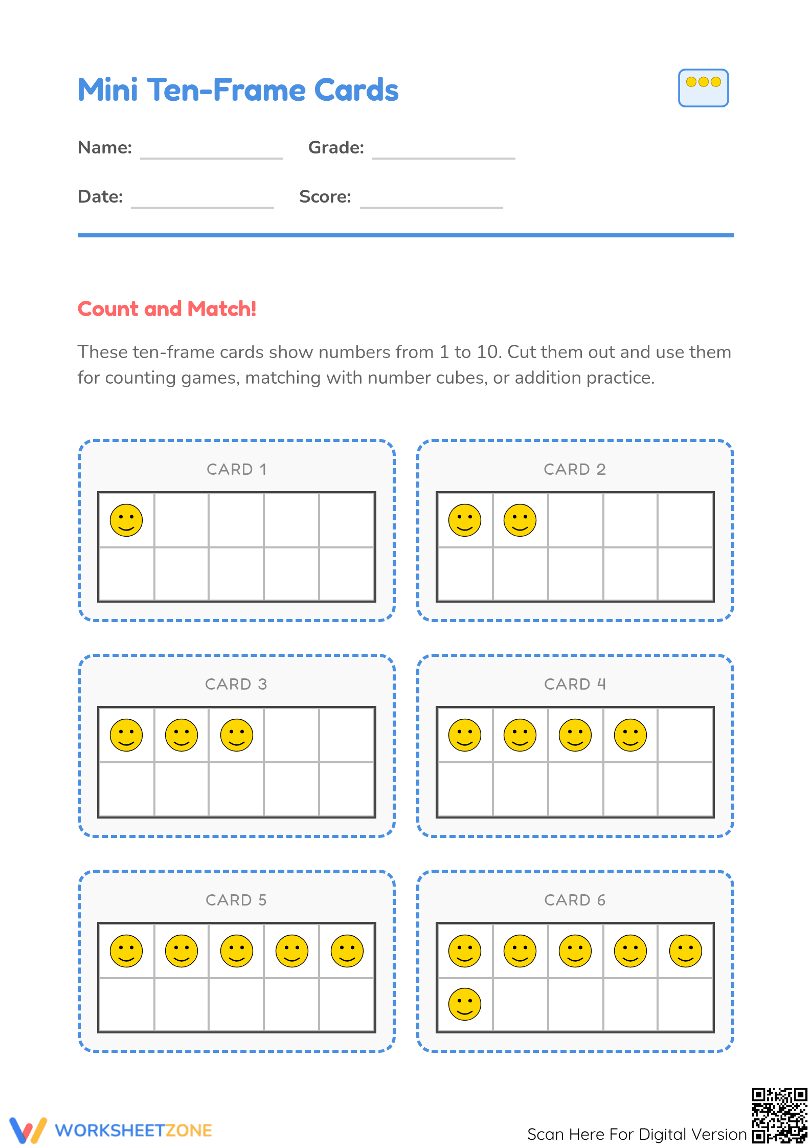 Counting 1-10 Ten-Frame Cards | Printable Kindergarten Math - Page 1
