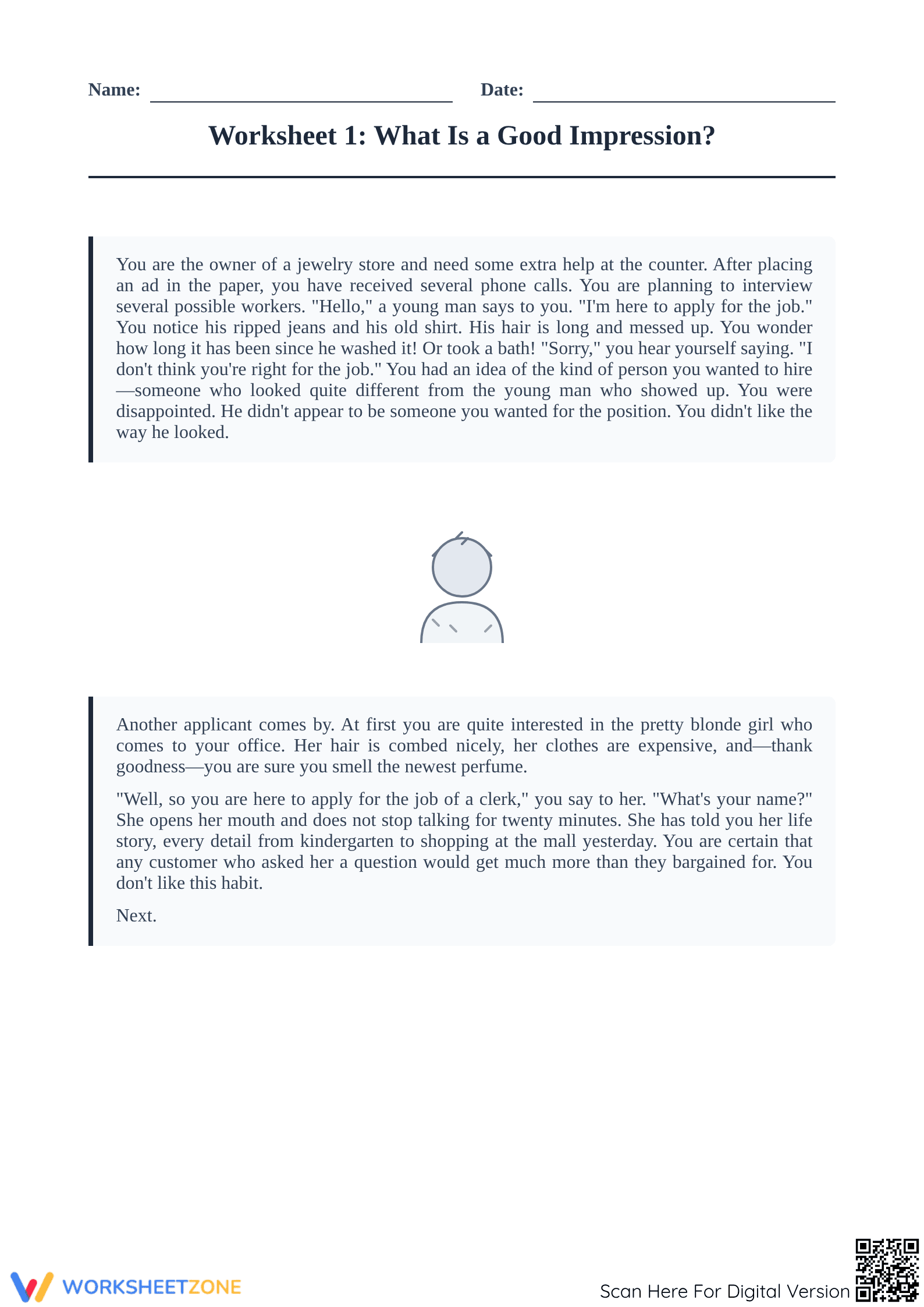 "Impressions" Reading Worksheet | Grade 4 Essential - Page 1