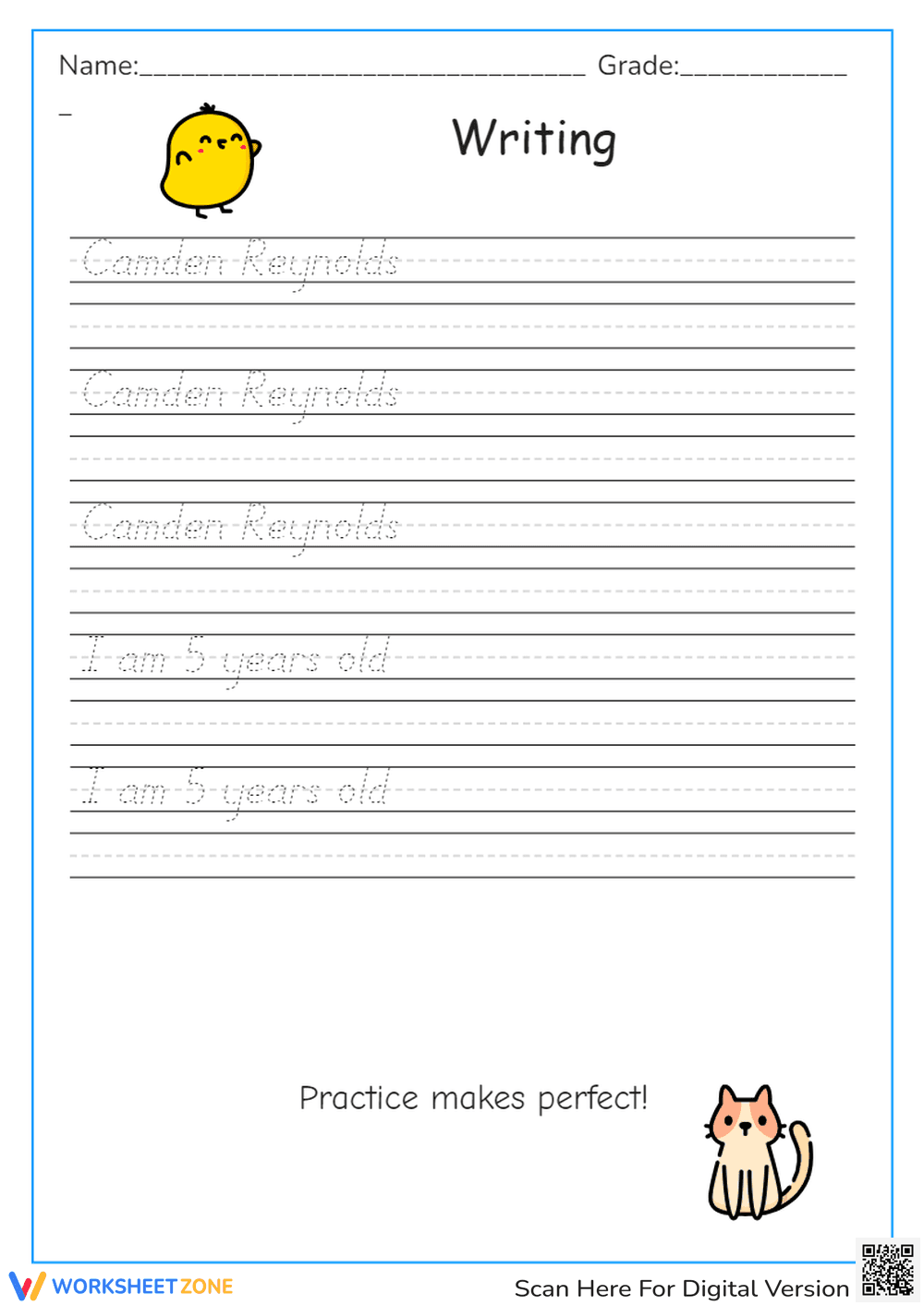 Kids Writing Practice Worksheet - Page 1