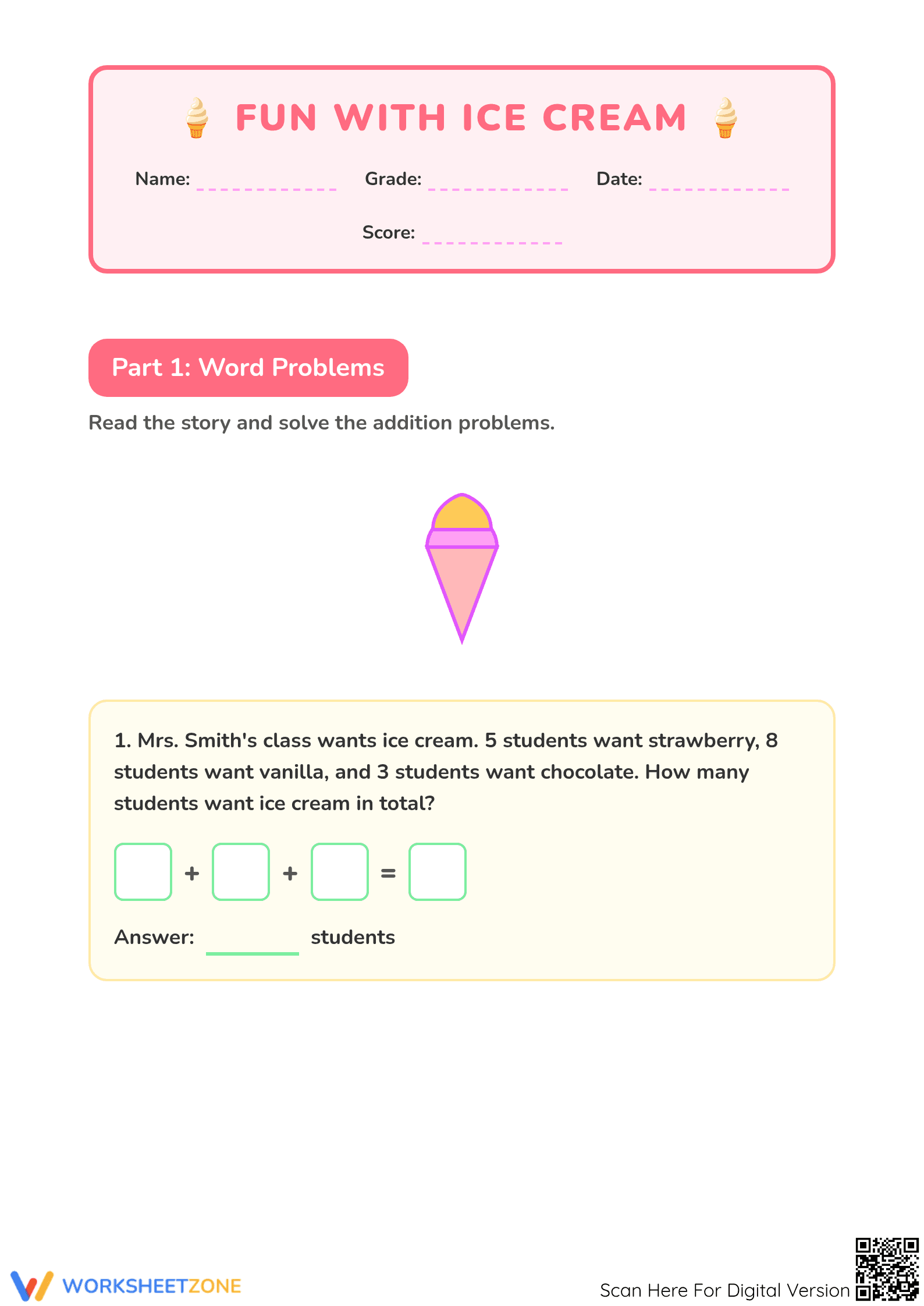 Printable Addition Word Problems | Grade 1 Math - Page 1