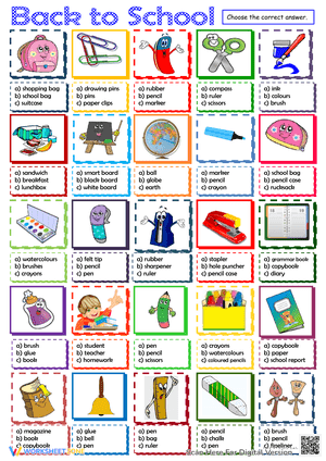 School Supplies Vocabulary | Grade 1 Printable Worksheet