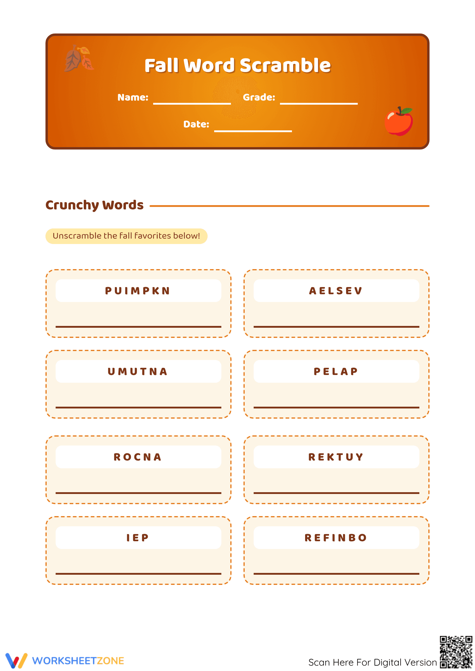 Grade 3 Word Scramble — Printable No-Prep Worksheet - Page 1