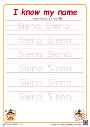 Printable Siena Name Tracing Worksheet for Kindergarten