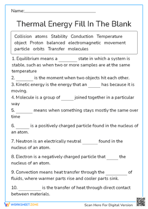 Essential Thermal Energy Worksheet | Grade 6 Science
