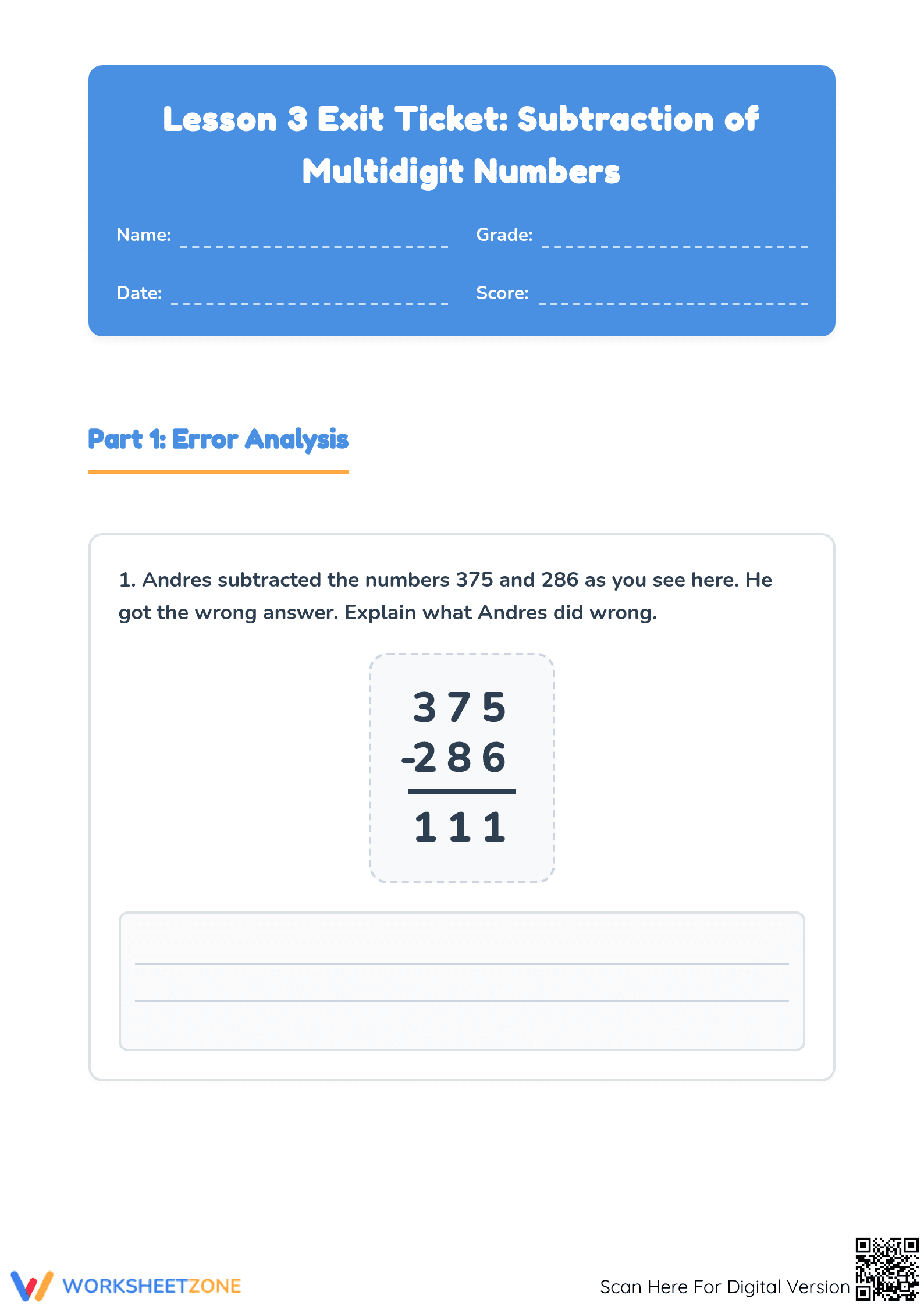 3.NBT.A.2 Worksheet: 3-Digit Subtraction — Grade 3 Aligned - Page 1