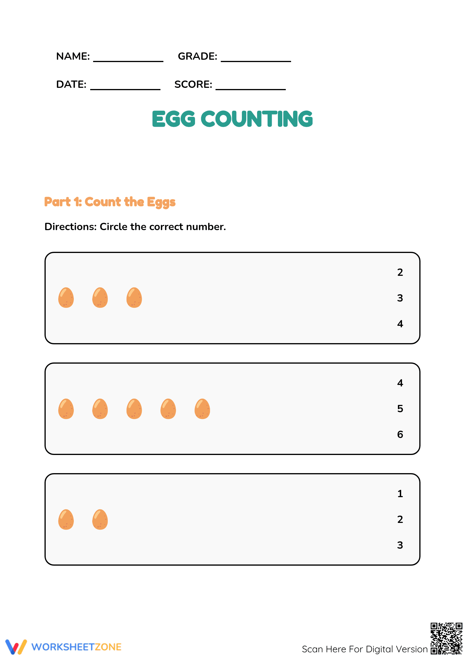 Easter Egg Counting Worksheet - Preschool Math Fun - Page 1