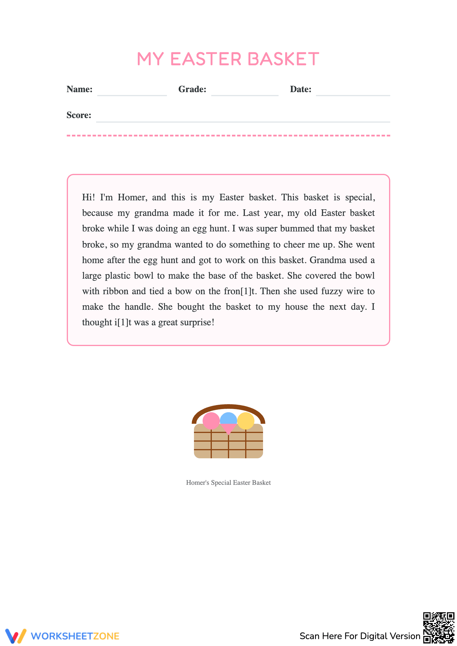 My Easter Basket - Reading Comprehension - Page 1