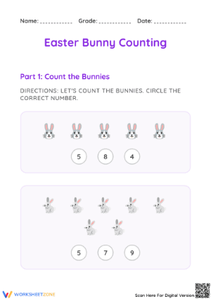 Easter Bunny Counting Worksheet - Spring Math Fun for Kids